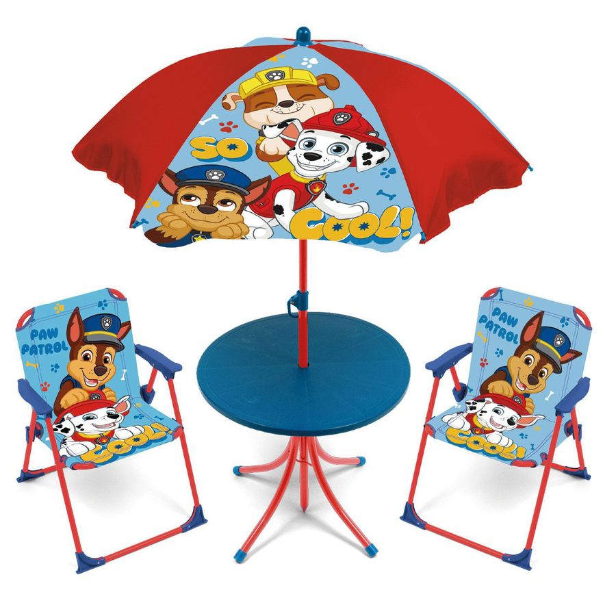 PAW Patrol Kinder Gartenmöbel Set Tisch Stühle Sonnenschirm 3-teilig Outdoor Möbel Kinder