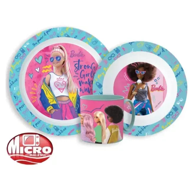Barbie Stylish Kinder Geschirrset – 3-teiliges Essgeschirr Set mit Teller, Schüssel & Becher für Mädchen