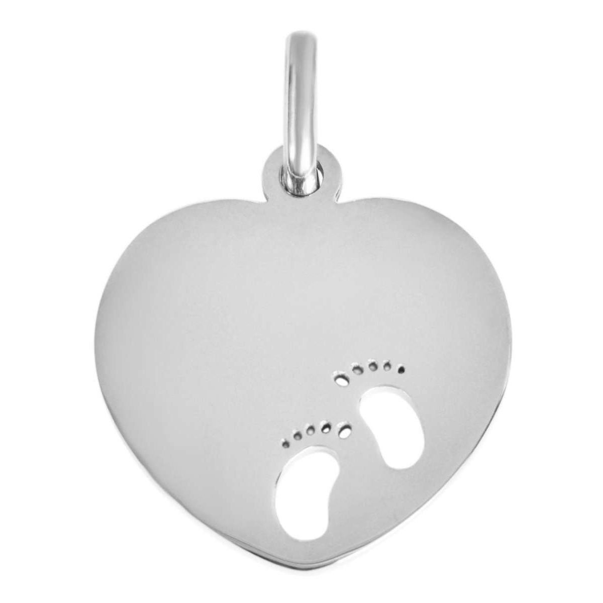 Edelstahl Anhänger Silber Herz mit Babyfüßen – Gravurplatte für Mama