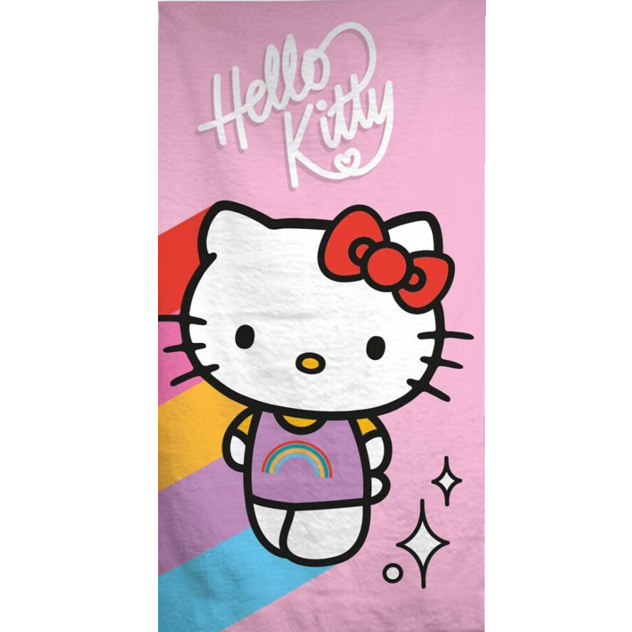 Hello Kitty Rainbow Badelaken, 70*140cm (Schnell trocknend) Badetuch für Kinder aus Polyester – 70 × 140 cm