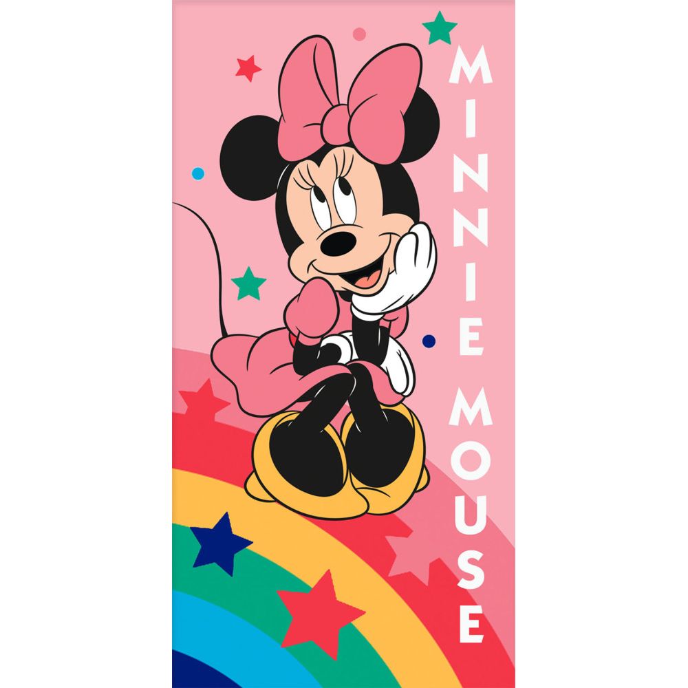 Disney Minnie Rainbow Star Serviette de Bain pour Enfant en Coton – 70 × 140 cm