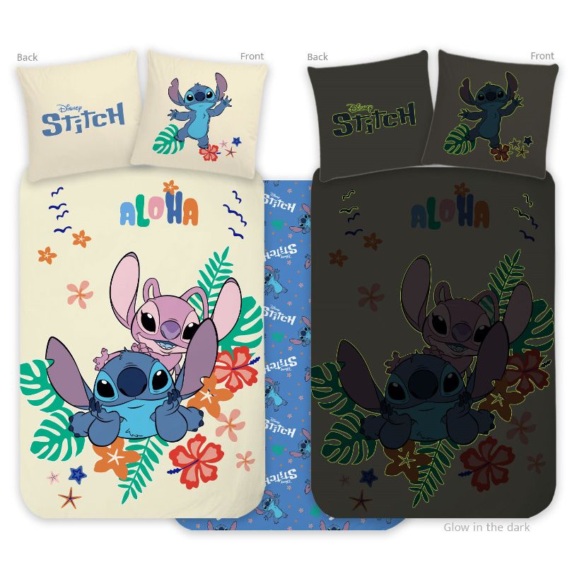 Disney Lilo und Stitch Aloha leuchtendes -Set Babybettwäsche-Set – 100 × 135 cm + 40 × 60 cm, Baumwolle