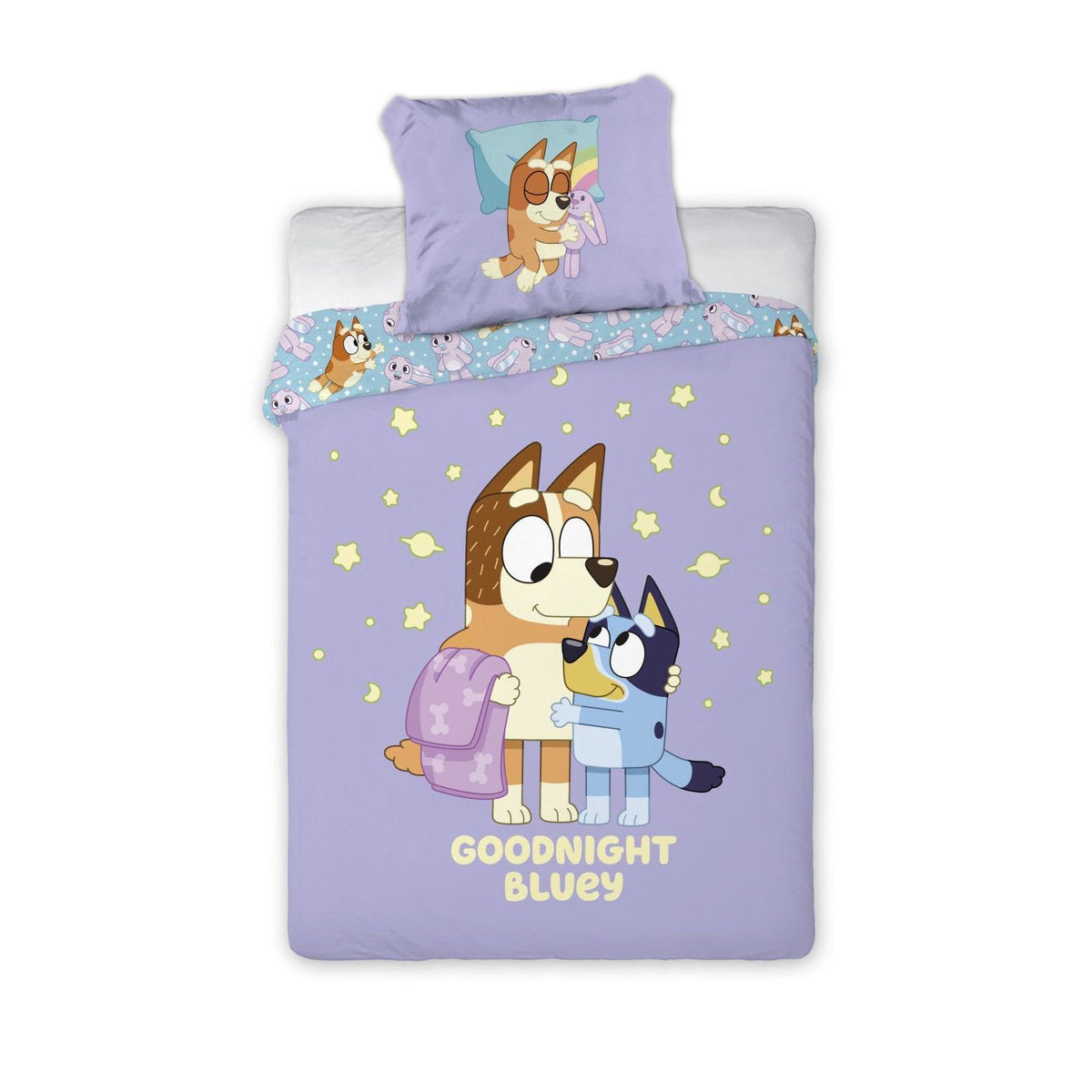 Bluey Goodnight -Set Babybettwäsche-Set – 100 × 135 cm + 40 × 60 cm, Baumwolle