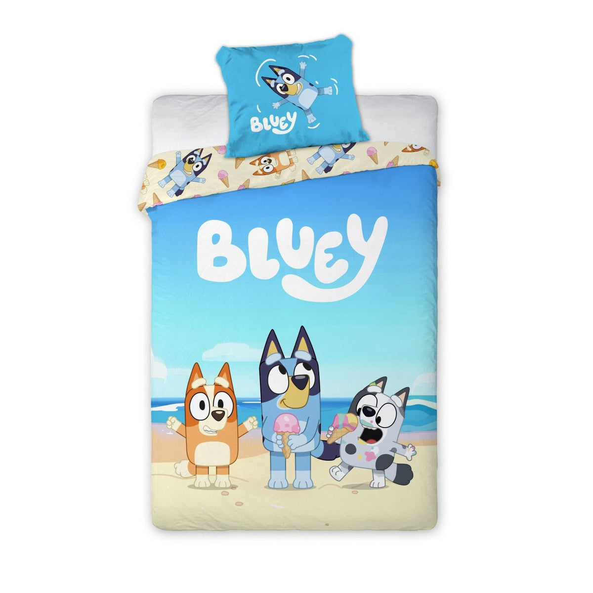 Bluey Beach Day Babybettwäsche-Set – 100 × 135 cm + 40 × 60 cm, Baumwolle