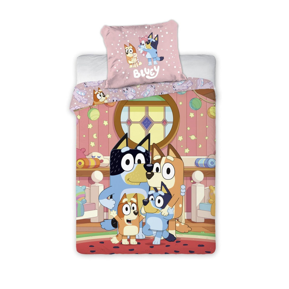 Bluey At Home für das Kinderzimmer Babybettwäsche-Set – 100 × 135 cm + 40 × 60 cm, Baumwolle