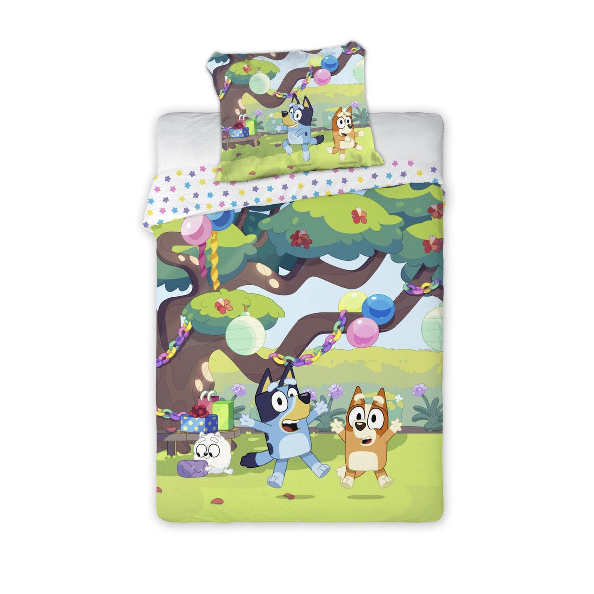 Bluey Garden Party Babybettwäsche-Set – 100 × 135 cm + 40 × 60 cm, Baumwolle