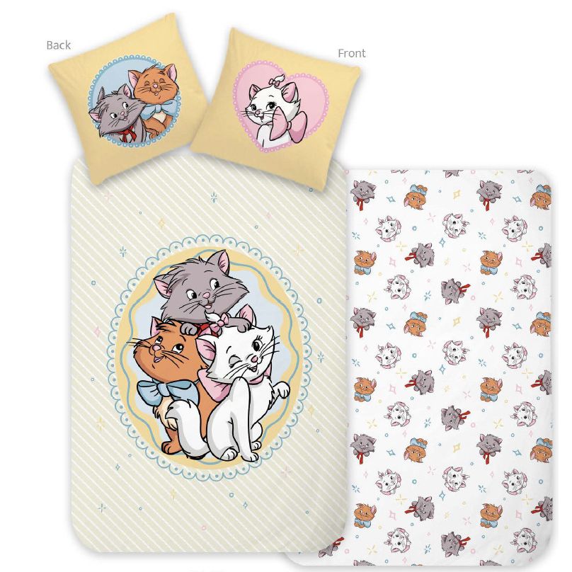 Disney Marie Trio Kinder Bettenbezug Babybettwäsche-Set – 100 × 135 cm + 40 × 60 cm, Baumwolle