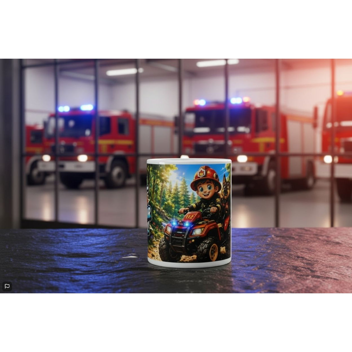 Kinder Feuerwehr Tasse 330 ml – Feuerwehrheld mit Schäferhund | Keramiktasse Alternativen:
