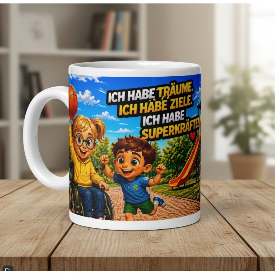 Tasse „Ein Herz für alle“ – Kinder Keramiktasse 330 ml – Vielfalt, Toleranz & Zusammenhalt
