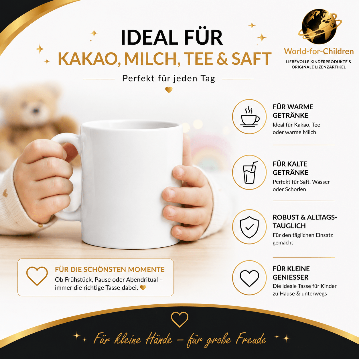 Ozean Kindertasse Schulanfang „Mein großer Tag!“ 330 ml – Keramiktasse zur Einschulung | Exklusives World-for-Children Design