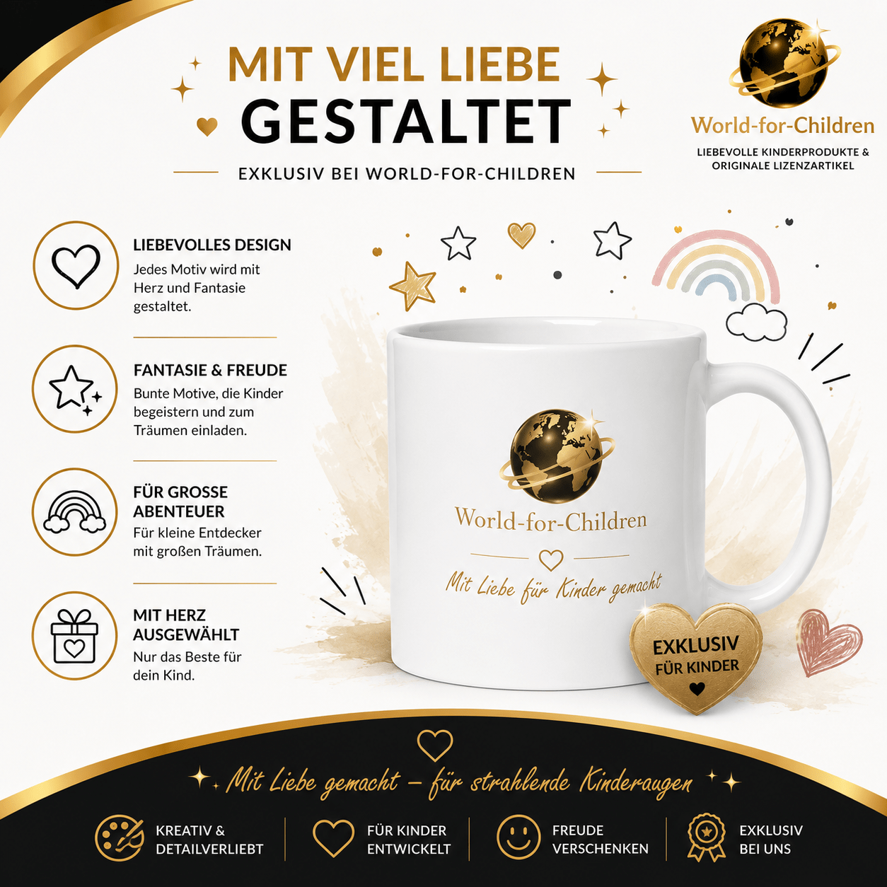 Ozean Kindertasse Schulanfang „Mein großer Tag!“ 330 ml – Keramiktasse zur Einschulung | Exklusives World-for-Children Design