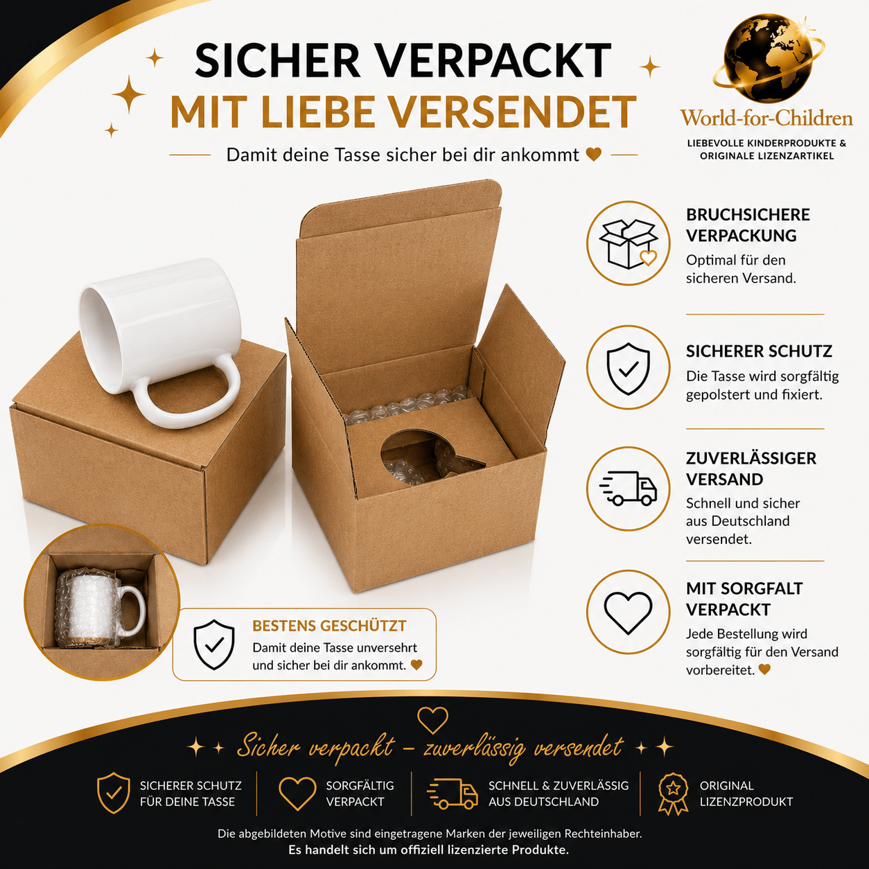Einhorn Kindertasse Schulanfang „Mein großer Tag!“ 330 ml – Keramiktasse zur Einschulung | Exklusives World-for-Children Design