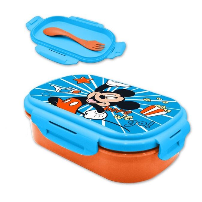 Disney Mickey Go Boîte à sandwich + Set Boîte à goûter avec couverts pour enfants – 21 × 14 × 6 cm