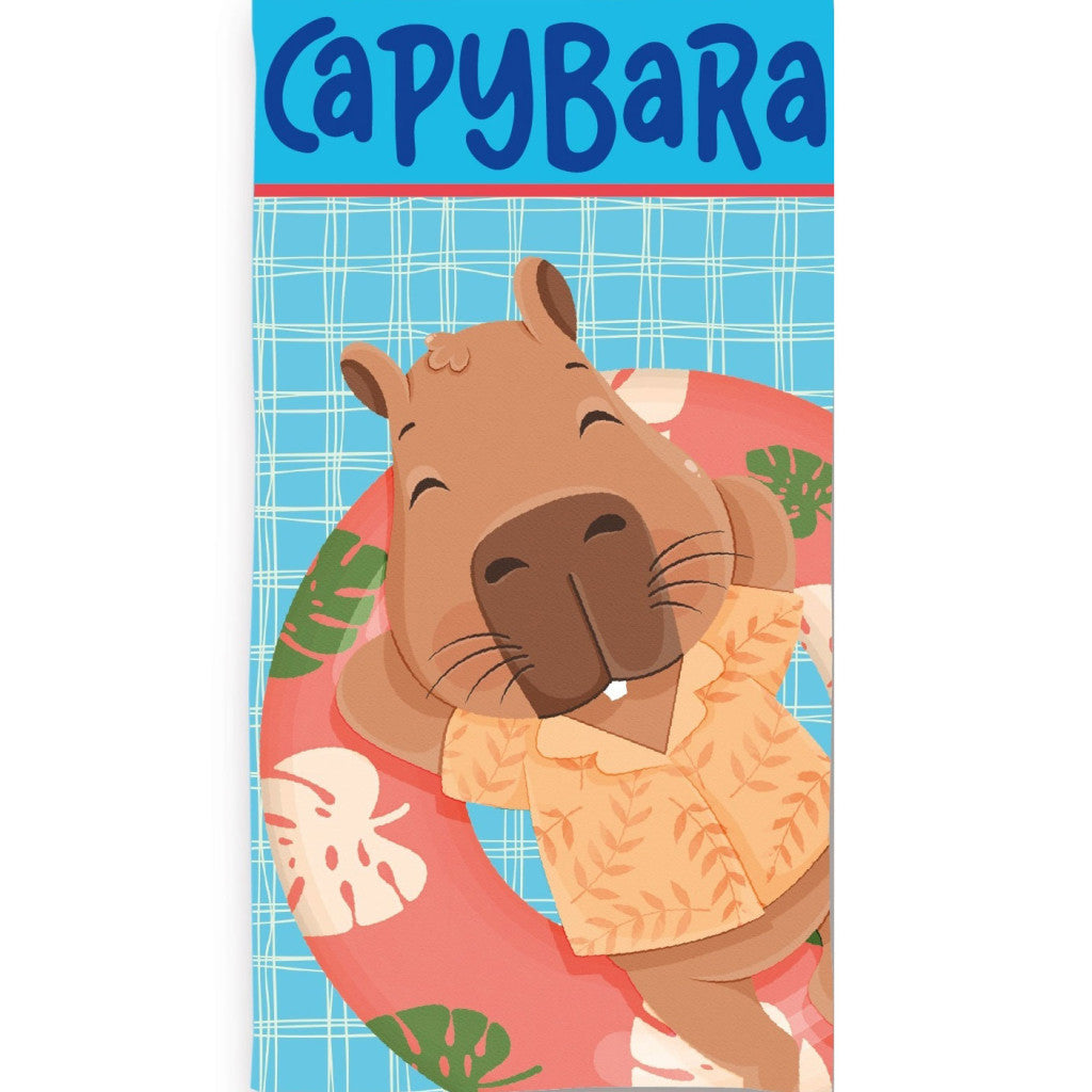 Capybara Float Fun, Serviette de Bain pour Enfants à Séchage Rapide en Polyester – 70 × 140 cm
