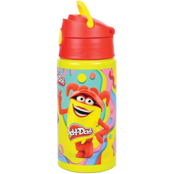 Play-Doh Happy Aluminum Drinking Bottle with Straw for Kids – 500 ml