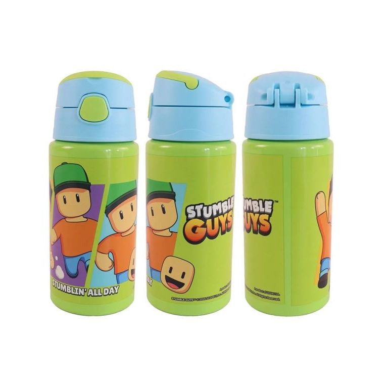 Stumble Guys All Day Bouteille aluminium avec paille Bouteille d'eau en aluminium pour enfants – 500 ml
