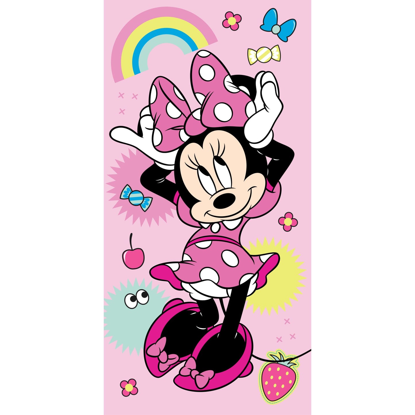 Disney Minnie Rainbow Serviette de Plage/Bain pour Enfants en Coton – 70 × 140 cm