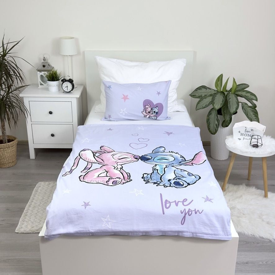 Disney Lilo and Stitch Purple Cot Bedding Set - 100 x 135 cm + 40 x 60 cm, Cotton