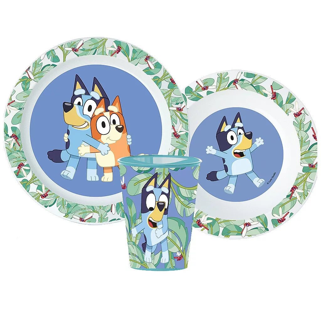 Bluey Tropical Kinder Geschirrset – 3-teiliges Esslernset mit Teller, Schale & Becher