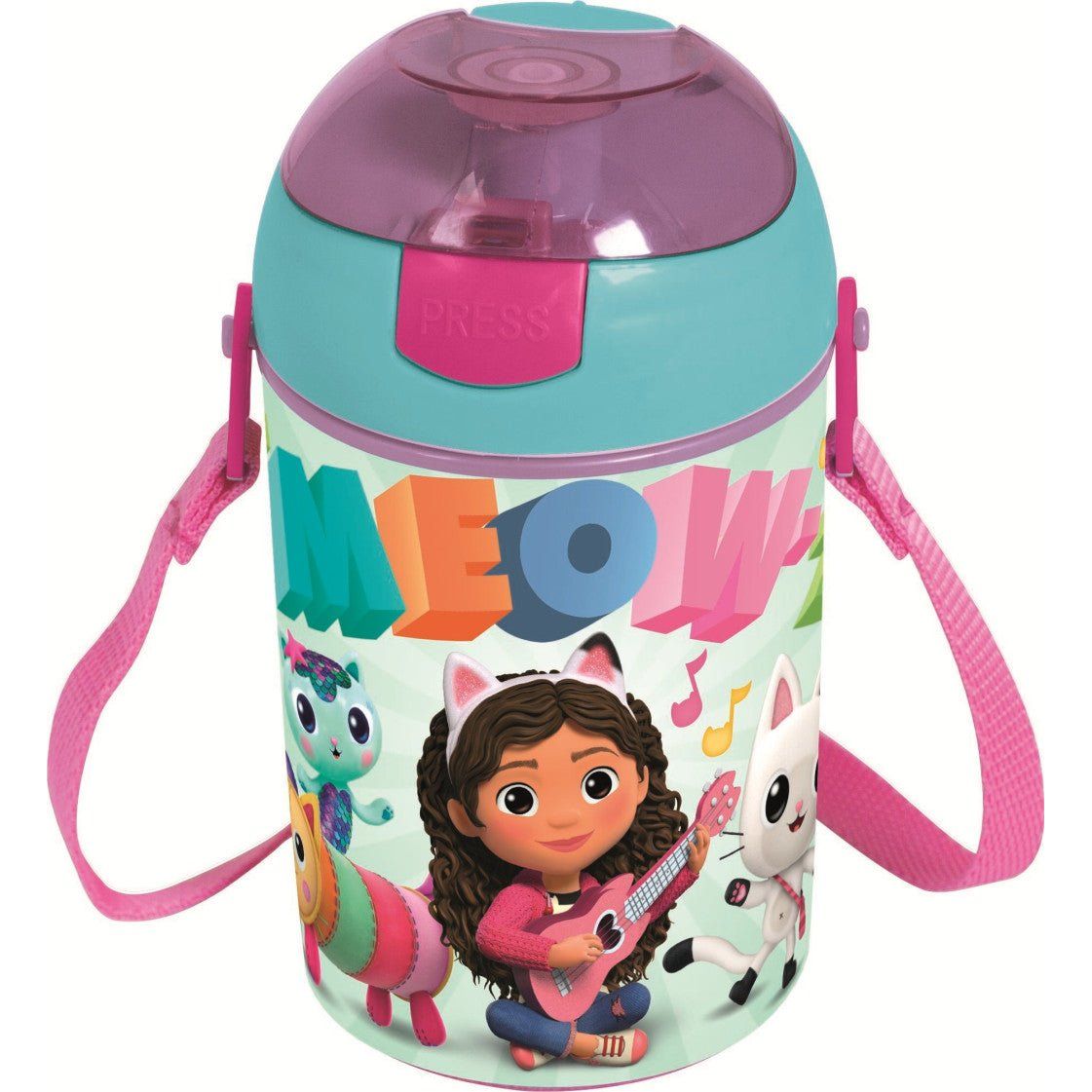 Gabby's Dollhouse Wonderland Sport-Trinkflasche aus Kunststoff mit Strohhalm für Kinder – 450 ml, BPA-frei