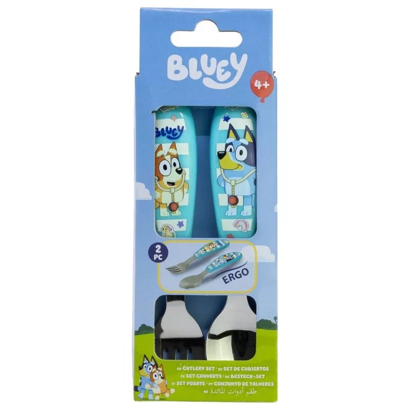Bluey Kinderbesteck-Set 2-teilig – Ergonomisches Metall-Lernbesteck (Gabel & Löffel) für Kleinkinder – Blau/Bunt (Kopie)