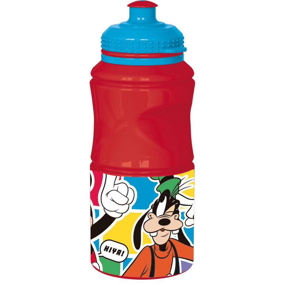 Disney Mickey Goofy Moon Wasserflasche Sport-Trinkflasche aus Kunststoff mit Sportverschluss für Kinder – 380 ml, BPA-frei