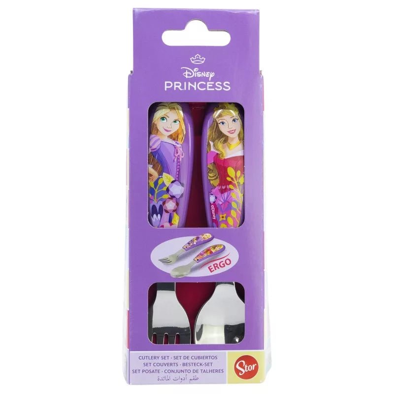 Disney Prinzessin "Courageous Heart" Kinderbesteck-Set 2-teilig – Ergonomisches Metall-Lernbesteck (Gabel & Löffel) – Rosa/Bunt