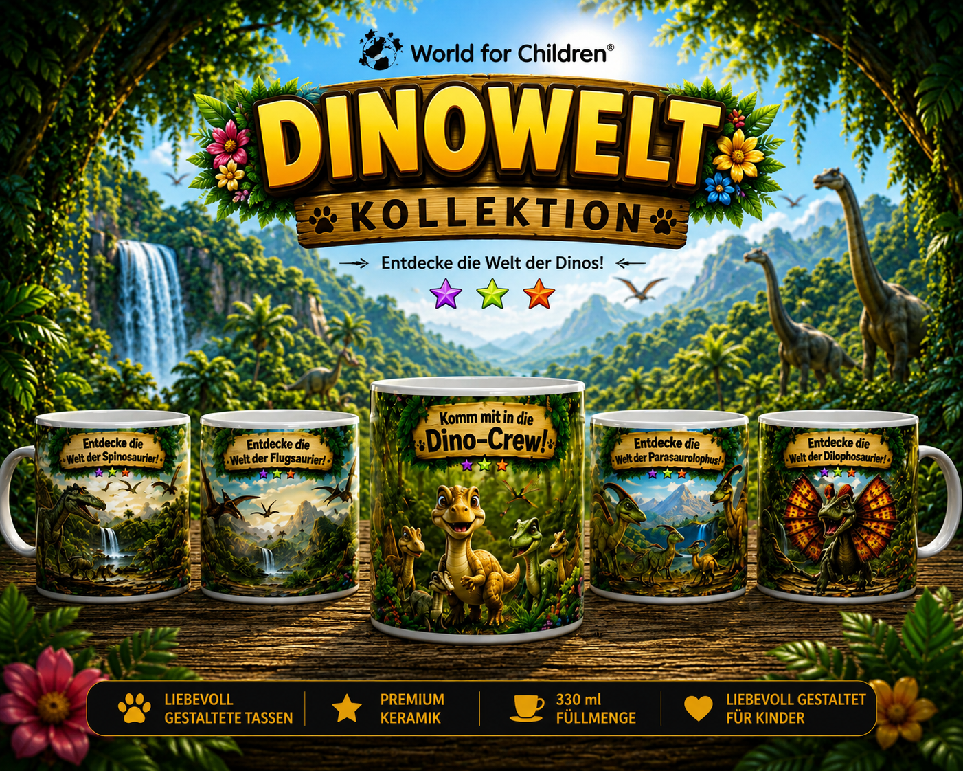 Dinosaurier Tassen für Kinder | World-for-Children