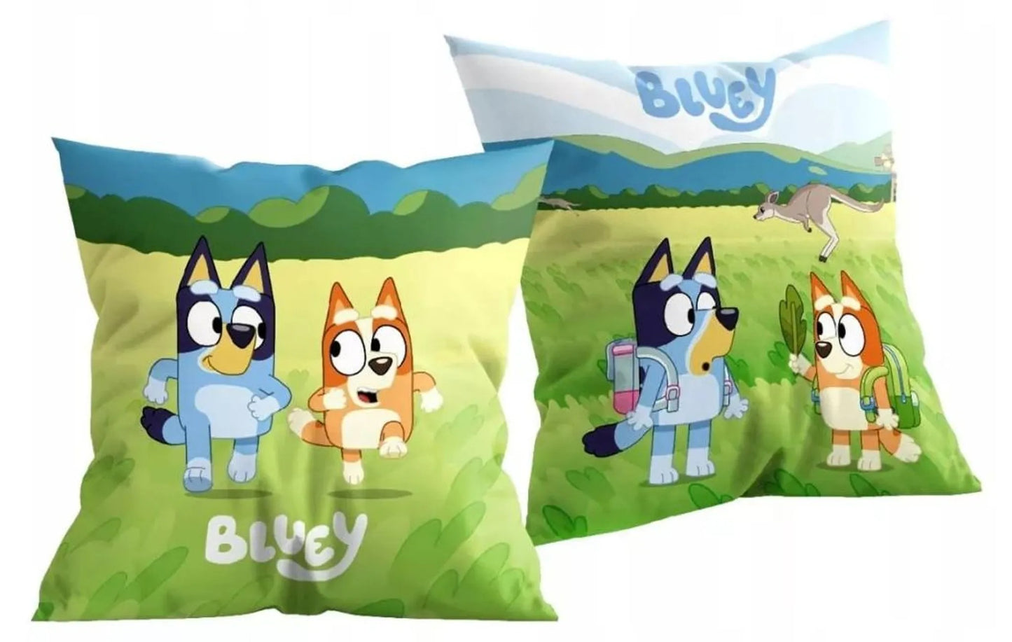 Bluey Sunny Day Dekokissen 38x38 cm – Samtkissen mit Füllung | Kinderzimmer Kissen Bluey & Bingo