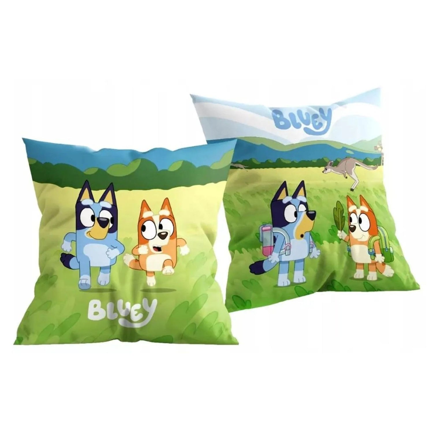 Bluey Sunny Day Dekokissen 38x38 cm – Samtkissen mit Füllung | Kinderzimmer Kissen Bluey & Bingo