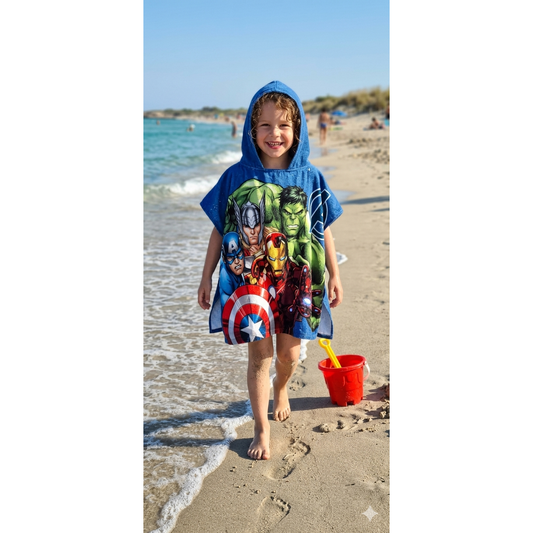 Marvel Avengers Earth’s Mightiest Strandponcho – Schnelltrocknender Badeponcho für Kinder 50x100 cm