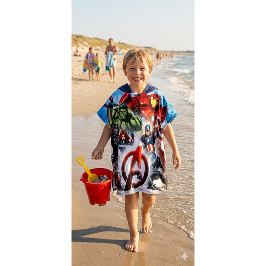 Marvel Avengers Heroes Strandponcho – Schnelltrocknender Kinder Badeponcho 55x110 cm