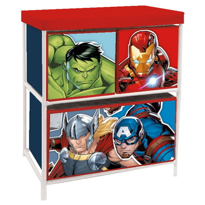 Marvel Avengers Aufbewahrungsschrank mit 3 Boxen – Kinder Spielzeugregal mit Stoffboxen
