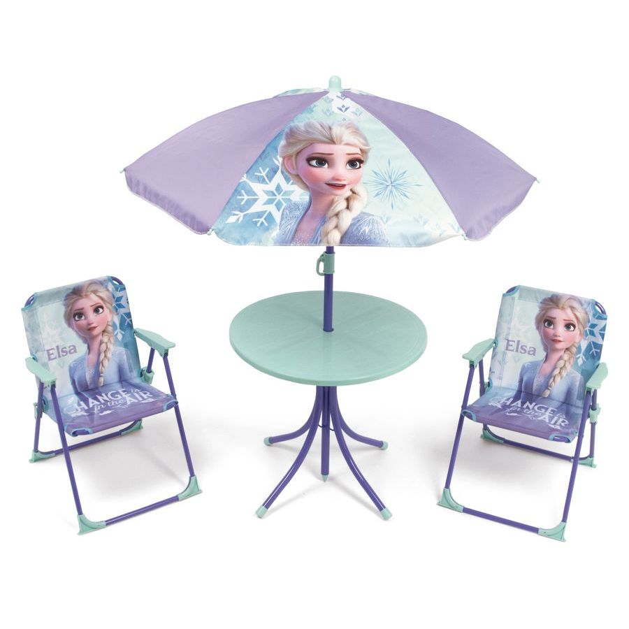 Disney Die Eiskönigin Kinder Gartenmöbel Set Tisch 2 Stühle Sonnenschirm klappbar Outdoor Möbel