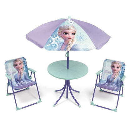 Disney Die Eiskönigin Kinder Gartenmöbel Set Tisch 2 Stühle Sonnenschirm klappbar Outdoor Möbel