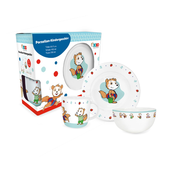 Bobo Siebenschläfer Porzellan Kindergeschirr Set 4-teilig | Teller, Schale & Tasse