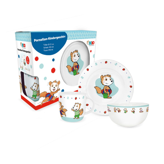 Bobo Siebenschläfer Porzellan Kindergeschirr Set 4-teilig | Teller, Schale & Tasse