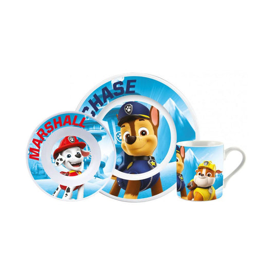 PAW Patrol Chase Kindergeschirr Set Porzellan 3-teilig Teller Schüssel Becher Frühstücksset Kinder