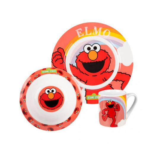 Sesamstraße Elmo Porzellan Essgeschirr Set 3 Tlg. Teller, Tasse & Schale