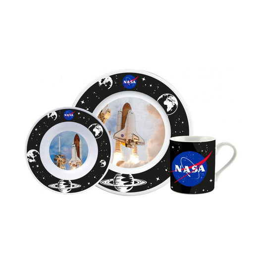 NASA Kindergeschirr Set Porzellan 3-teilig Teller Schüssel Becher Kinder