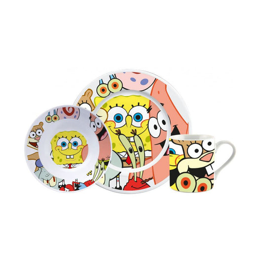 SpongeBob Schwammkopf Porzellan Geschirrset Teller, Tasse & Schale – 3-teilg.