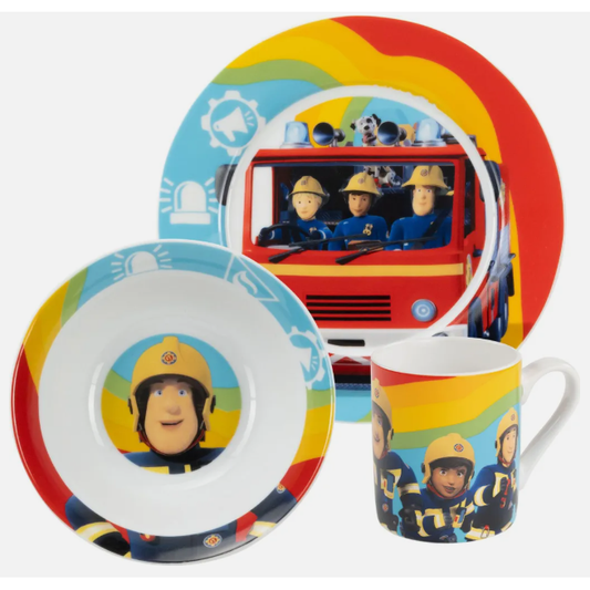 Feuerwehrman Sam  Kindergeschirr Porzellan 3 Tlg.