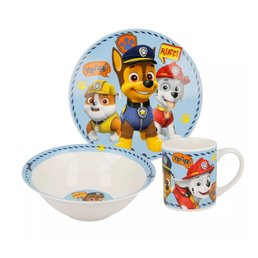 Service de vaisselle pour enfant PAW Patrol 3 pièces Porcelaine Assiette Bol Tasse Set de petit-déjeuner