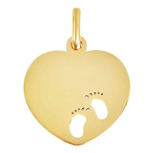 Edelstahl Anhänger Goldfarben Herz mit Babyfüßen – Gravurplatte für Mama