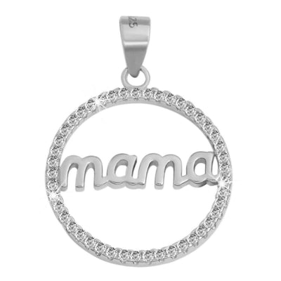 925 Silber Anhänger „Ommy“ rund – Zirkonia Schmuckanhänger für Mama (ohne Kette)