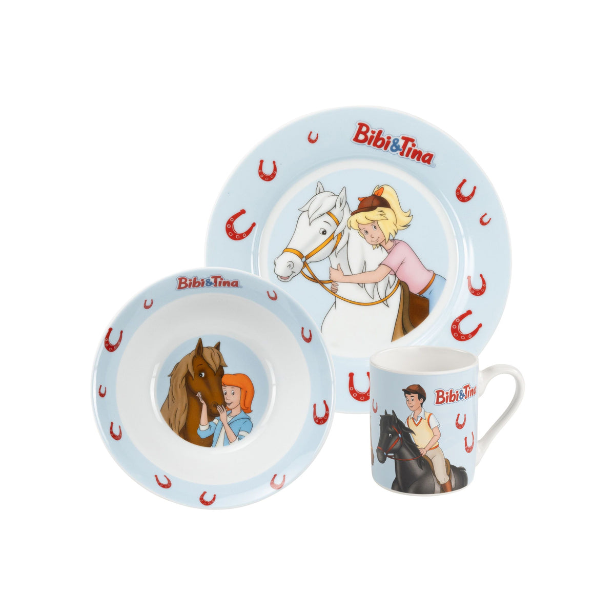 Bibi & Tina "Horseshoe" Children's Dinnerware Set, Porcelain, 3-piece