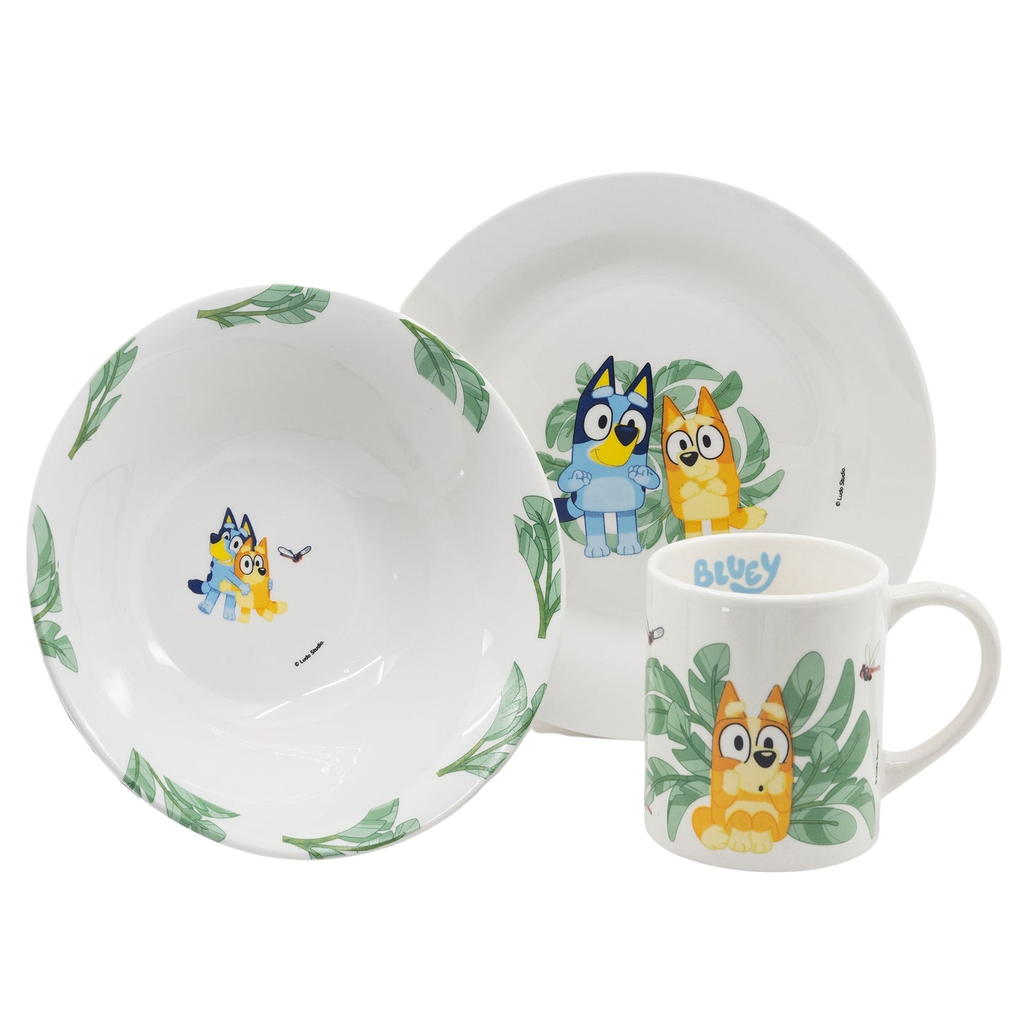Bluey 3-teiliges Kinder-Keramik-Snack-Set (Teller, Schüssel & Becher) – Geschenkbox