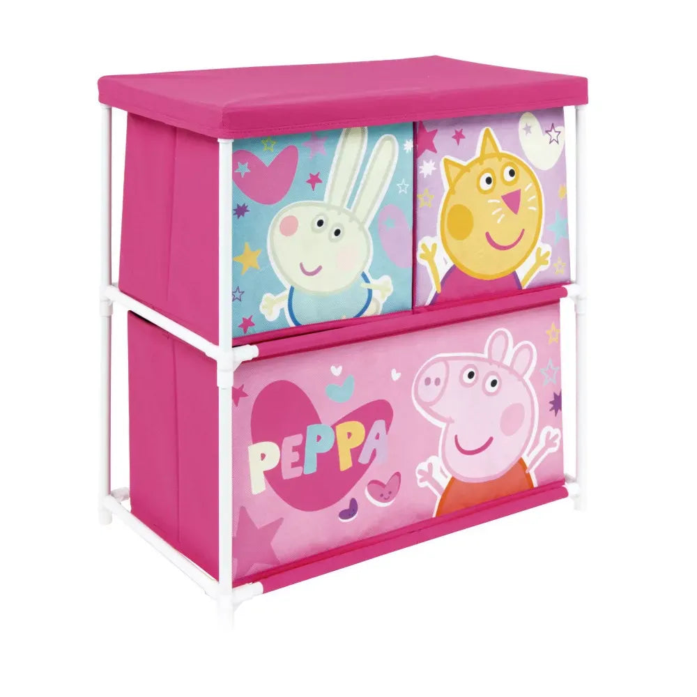 Peppa Pig Storage Cabinet with 3 Bins – Kids Toy Organizer with Fabric Bins