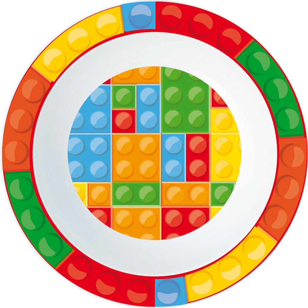 Farbe Bricks Mikrotiefe Platte mit Lego-Muster Flacher Teller für Kinder aus Kunststoff – 16 cm