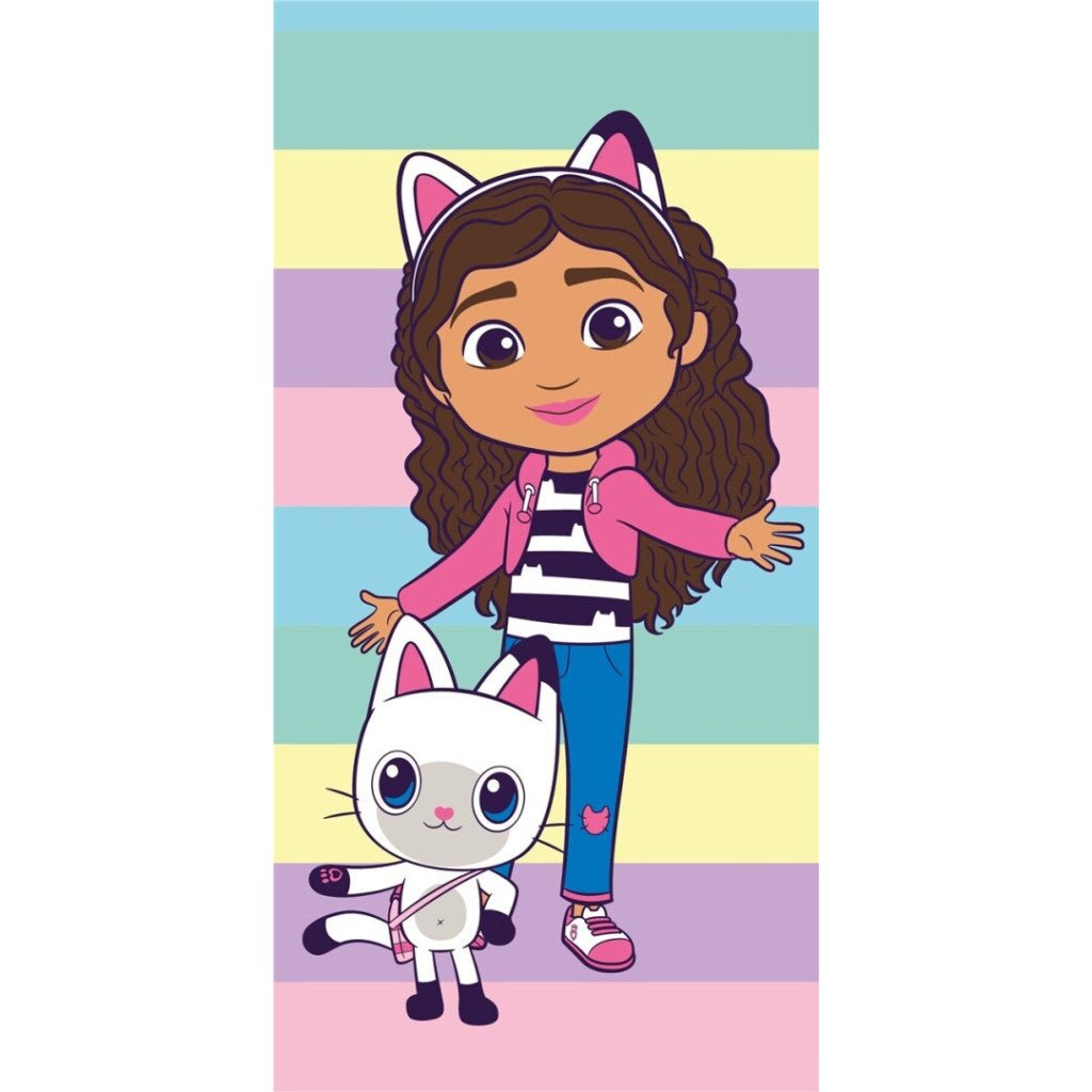 Gabby's Dollhouse Pastel Stripes Badetuch für Kinder aus Baumwolle – 70 × 140 cm
